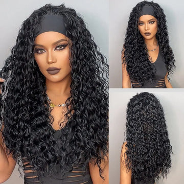 Peruca Sintética Cacheada com Faixa de Cabelo Longa e Natural  –  Afro Ondas Profundas
