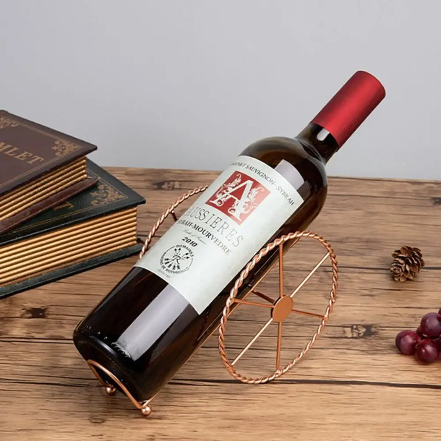 Suporte para vinho metal retrô com rodas de ferro bronze