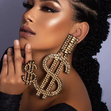 Elegant Large Crystal Exaggerated Dollar Earrings Party Accessories Statement Lady Money Rhinestone Dangle Earrings Jewelry Gift