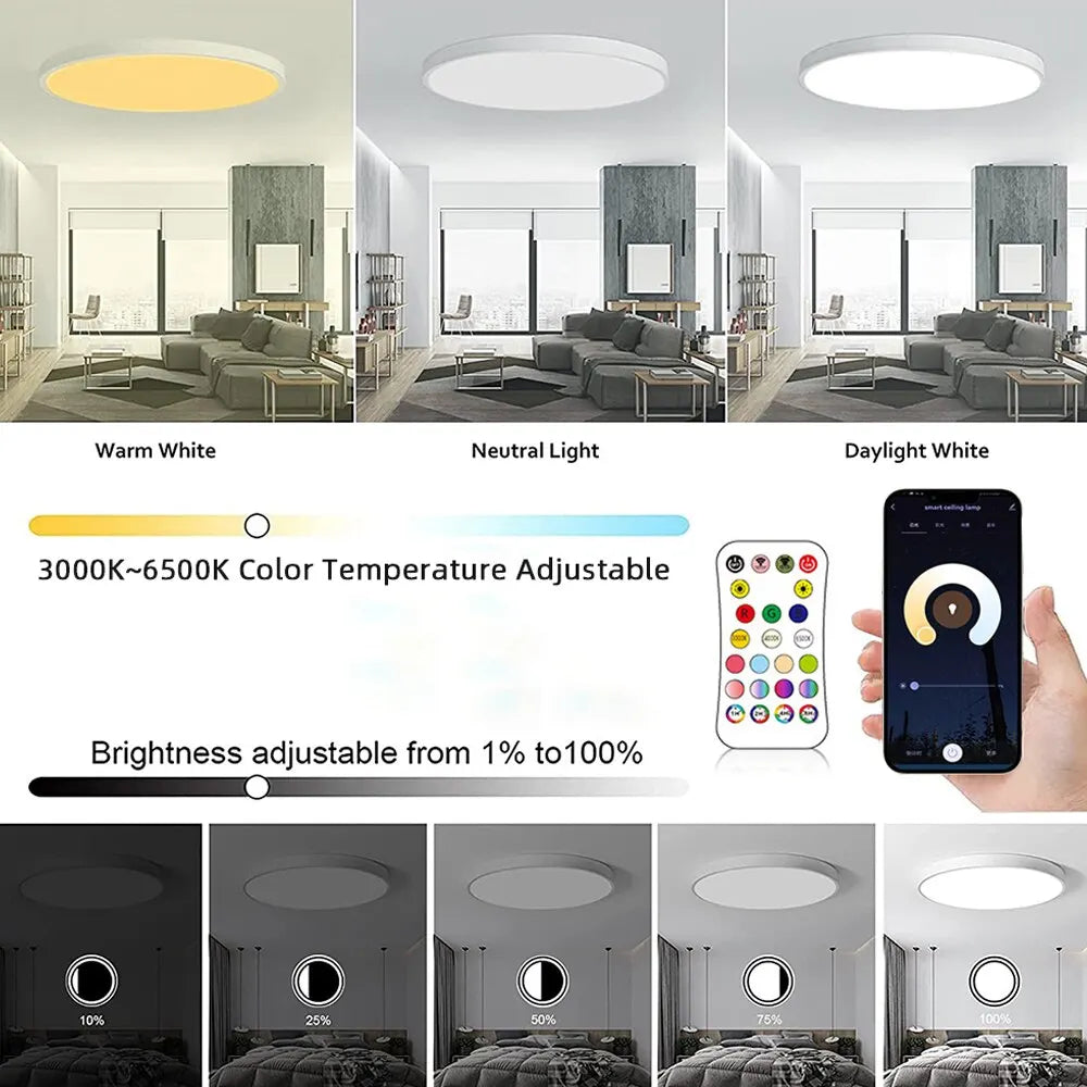 Luz de teto redonda LED WIFI inteligente compatível com Alexa Google Assistant pra casa
