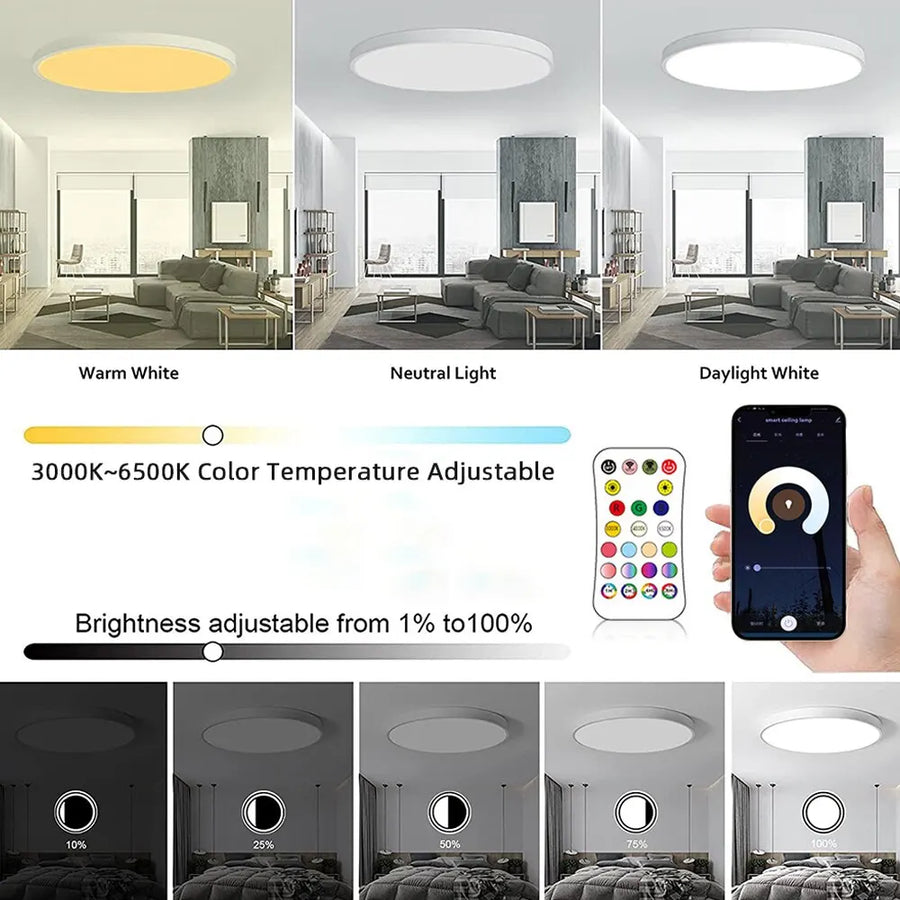 Luz de teto redonda LED WIFI inteligente compatível com Alexa Google Assistant pra casa