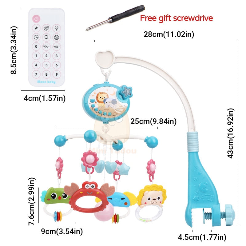 Brinquedo chocalho móvel para berço de bebê de 0 a 12 meses, projetor musical rotativo, luz noturna, cama, sino, educacional.