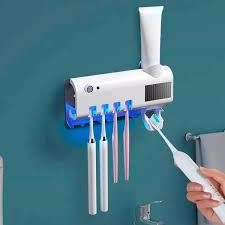 Dispensador e aplicador automático de pasta de dente antibacteriano com porta-escovas para uso no banheiro