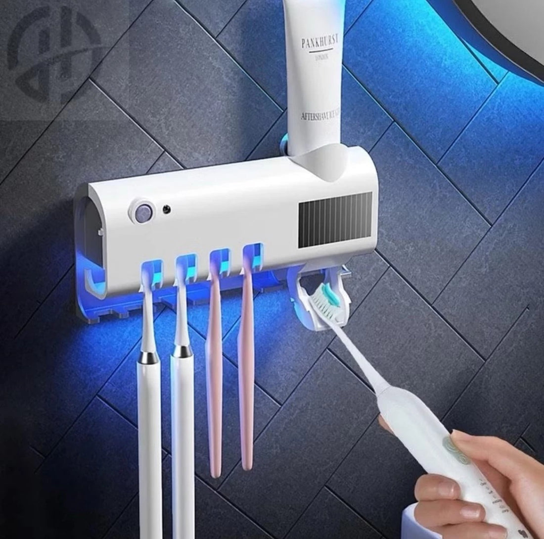 Dispensador e aplicador automático de pasta de dente antibacteriano com porta-escovas para uso no banheiro