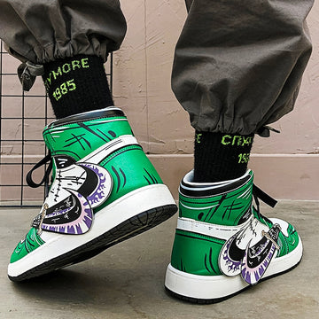 Tênis de skate alto masculino, vulcanizado, sapatilha animada de couro verde