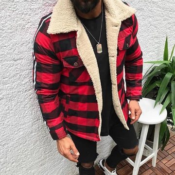 Jaqueta Moda casual bolso manga comprida masculina  xadrez retro