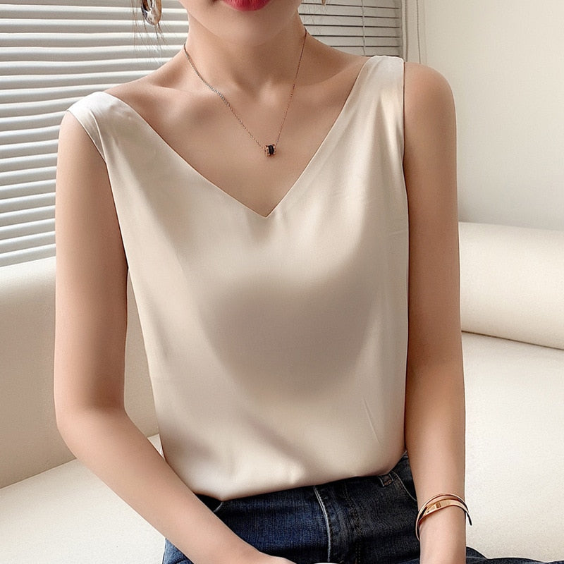Top de alças feminino frente única com decote em V