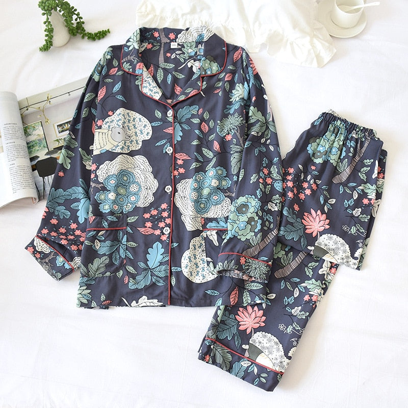 Pijama Outono/ Inverno Novo 100% viscose calças de manga comprida