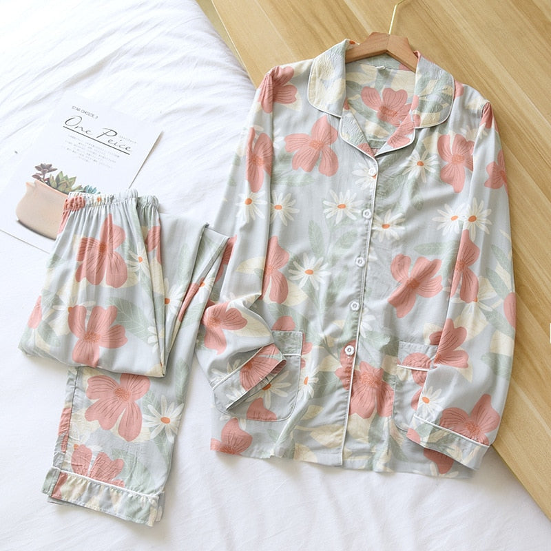 Pijama Outono/ Inverno Novo 100% viscose calças de manga comprida