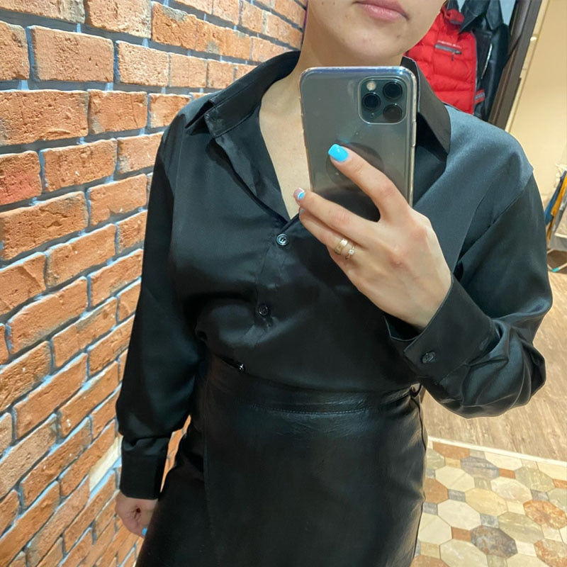 Moda outono/ inverno Camisa Social de Seda