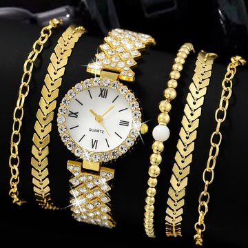 6 peças delicadas  relógio de quartzo com strass com conjunto de joias