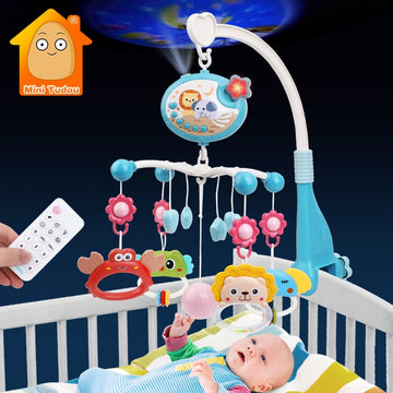 Brinquedo chocalho móvel para berço de bebê de 0 a 12 meses, projetor musical rotativo, luz noturna, cama, sino, educacional.
