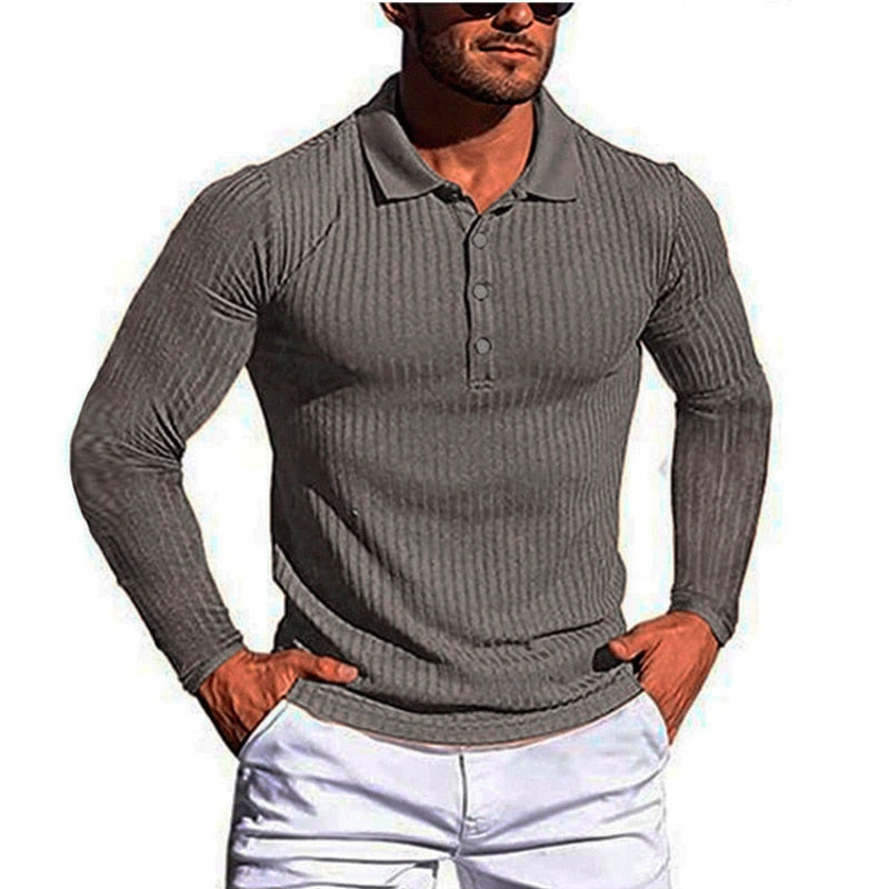 Camisa confortável masculina de mangas compridas, top elástico alto.
