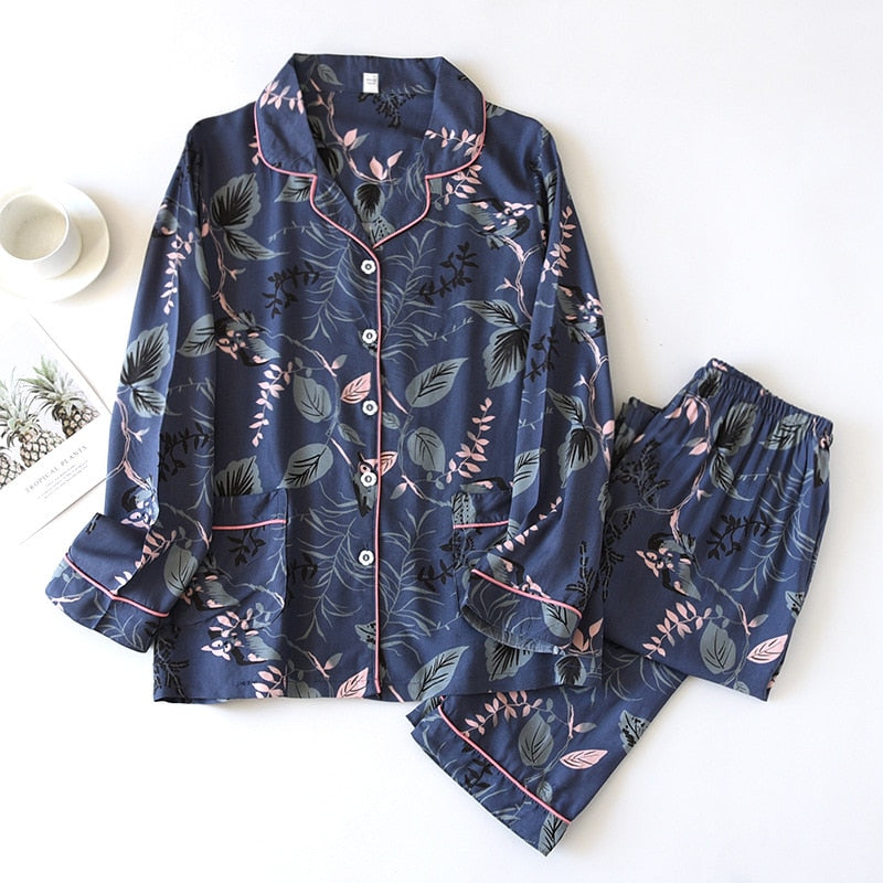 Pijama Outono/ Inverno Novo 100% viscose calças de manga comprida