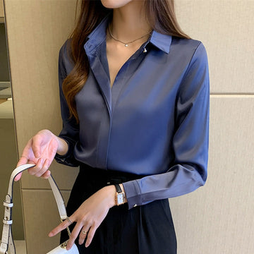 Camisa Feminina de Seda Manga Comprida