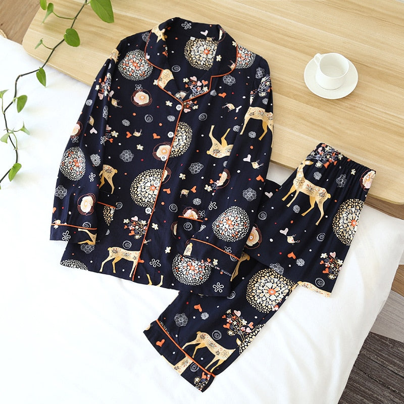 Pijama Outono/ Inverno Novo 100% viscose calças de manga comprida