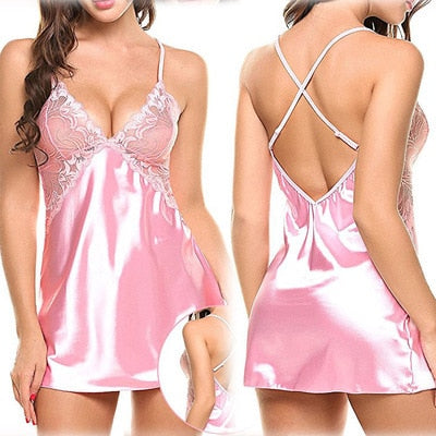 Camisola Sexy Feminina com Renda e Cetim