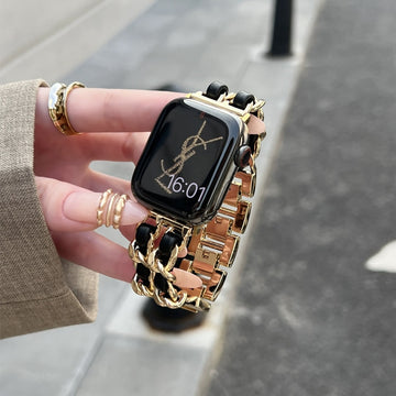 Pulseira de couro e metal de luxo para Apple e Smart Watch