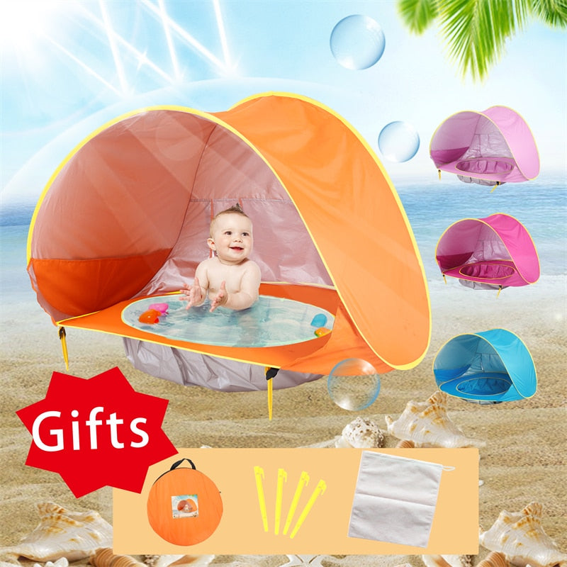 Barraca para bebês portátil com sombra para praia e  piscina com proteção solar UV