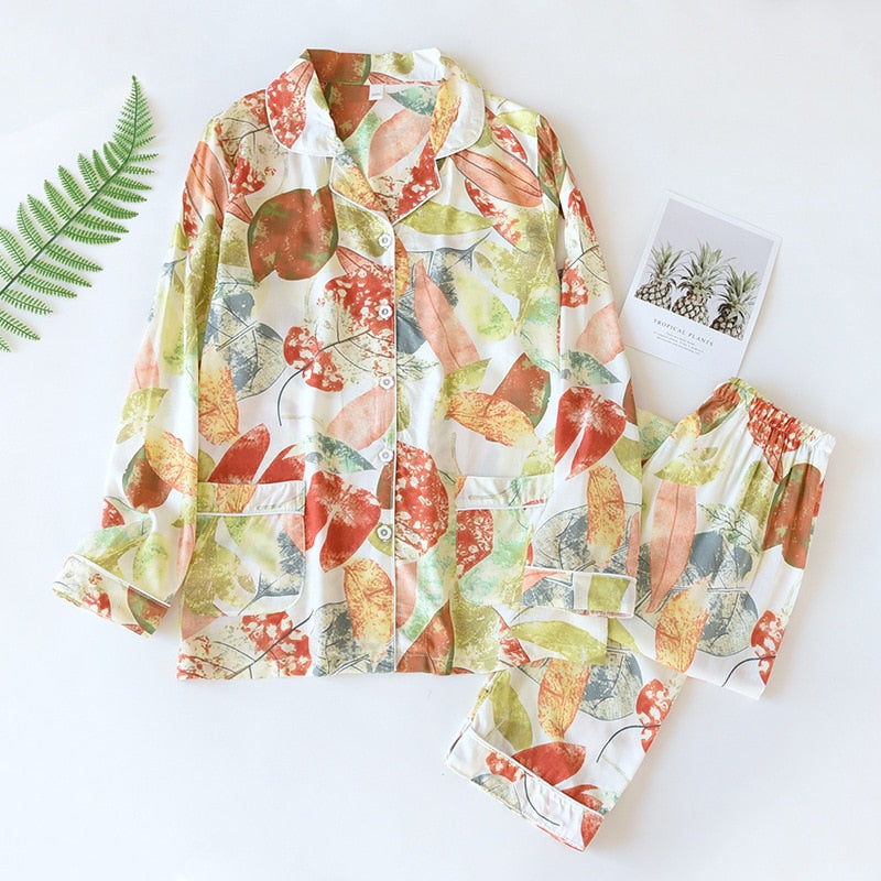 Pijama Outono/ Inverno Novo 100% viscose calças de manga comprida
