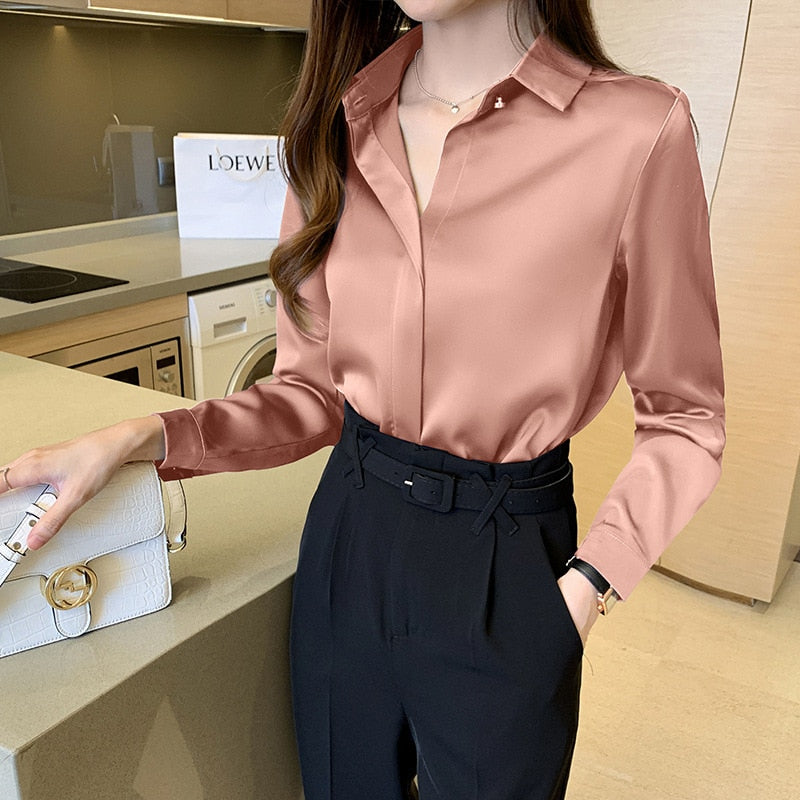Camisa Feminina de Seda Manga Comprida