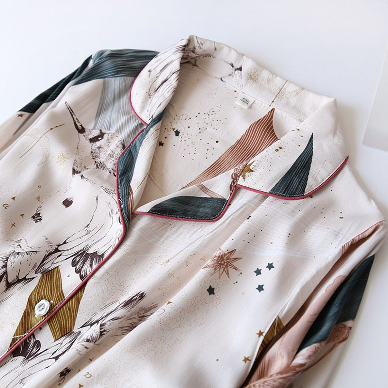 Pijama Outono/ Inverno Novo 100% viscose calças de manga comprida