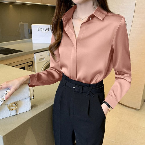 Camisa Feminina de Seda Manga Comprida
