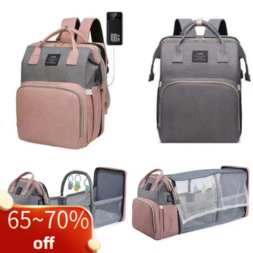 Bolsas de fraldas e Mini berço para mamãe bebê mochila trocador de sombra rede mosquiteira carregamento USB carrinho de bebê bolso para pendurar brinquedos grátis