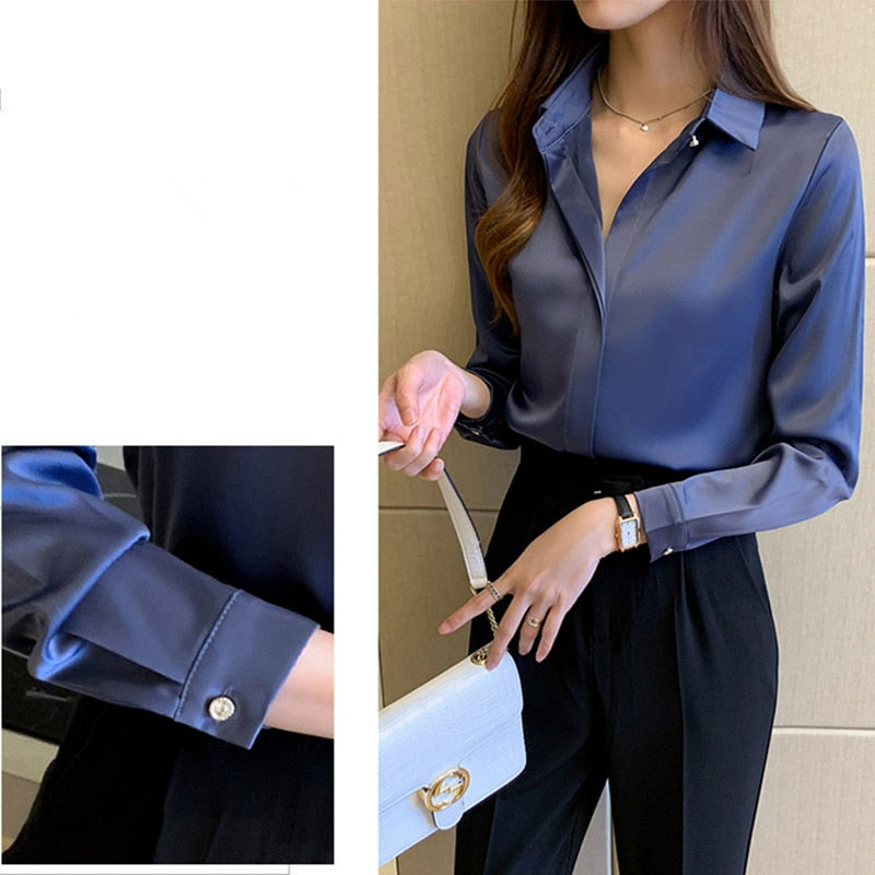 Camisa Feminina de Seda Manga Comprida