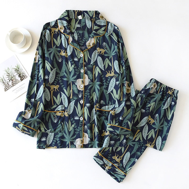 Pijama Outono/ Inverno Novo 100% viscose calças de manga comprida