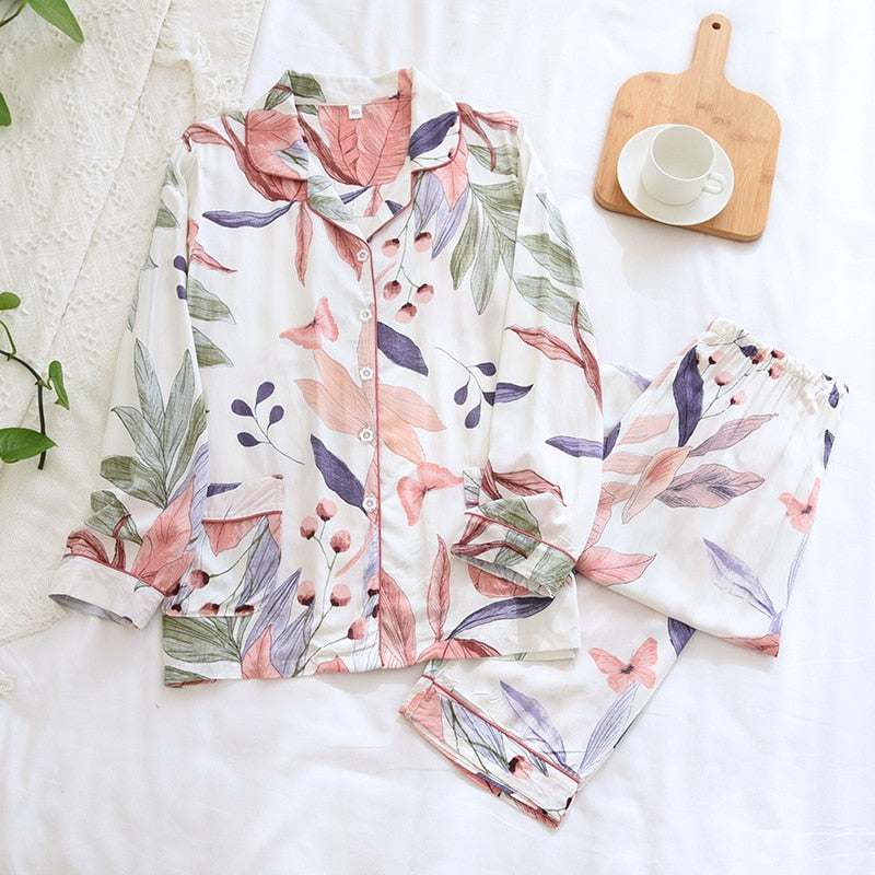 Pijama Outono/ Inverno Novo 100% viscose calças de manga comprida