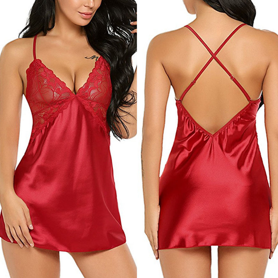 Camisola Sexy Feminina com Renda e Cetim