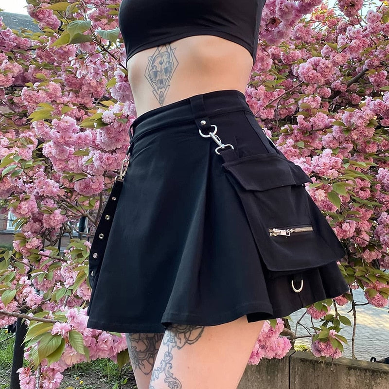 Incrível Saia Punk Gótico Preta